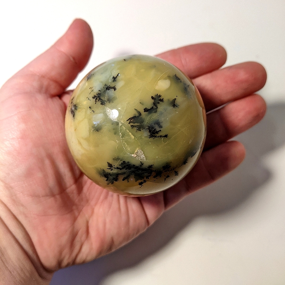 Pistachio green dendritic opal sphere
